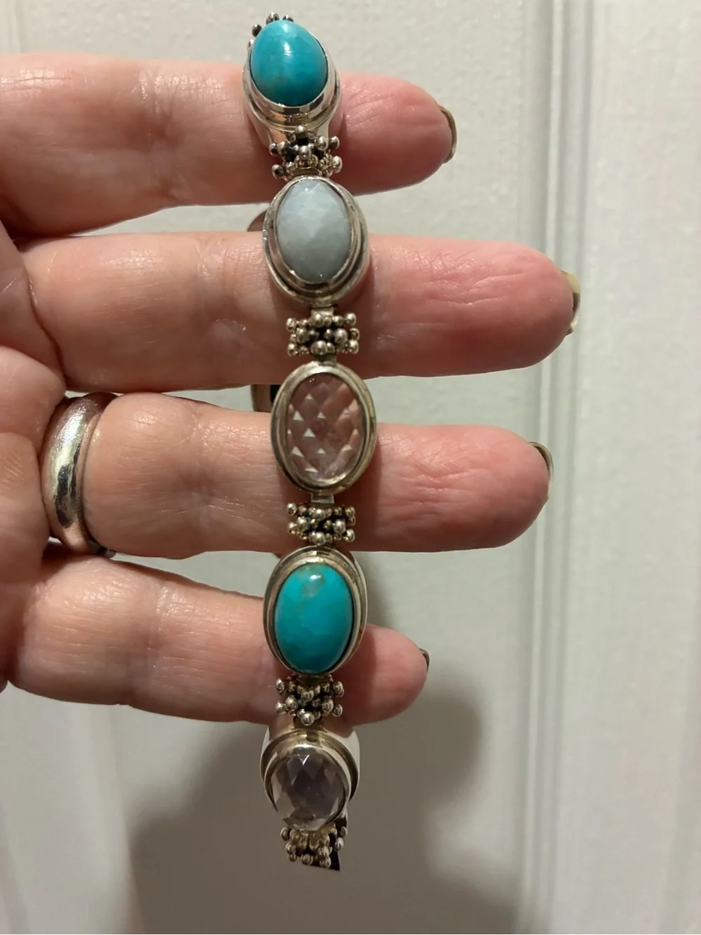 Michael Dawkins Turquoise, Moonstone and White Topaz Sterling Bracelet